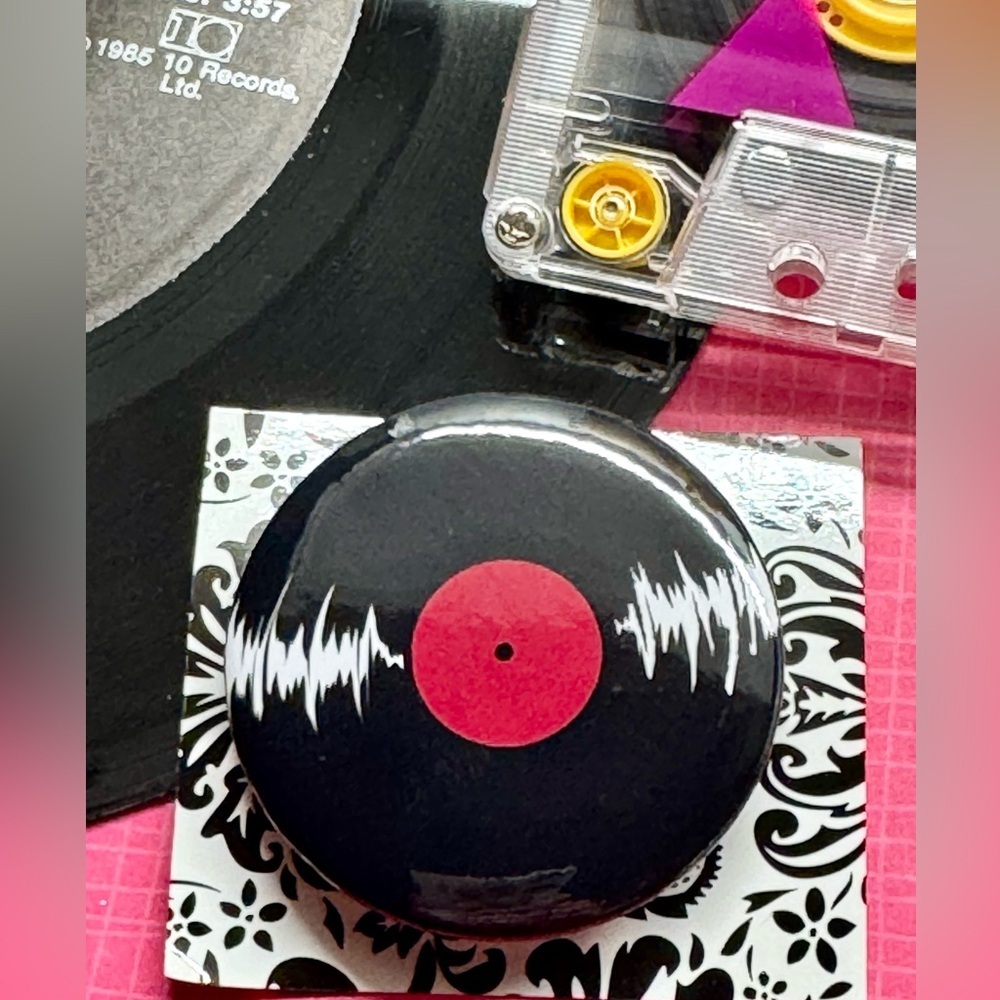 New Vinyl Record Rock Pop Synthpop Music Retro 70s 80s 90s Style Pin - 1.75”